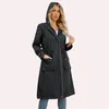 Vrouwen Trenchcoats 2023 Lente Herfst Lange Casual Windjack Spatwaterdicht Capuchon Effen Kleur Gestreepte Voering Rechte Taille Trekkoord