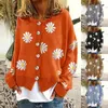 Women's Knits Tees Women Daisy Knitted Sweater Loose Oversize Autumn Winter Jumper Cardigan Thick Casual Warm Cropped Sweater Button Coat 230804