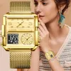 Andere Horloges LUIK Gouden Horloge Vrouwen Top Merk Luxe Creatieve Vierkante Horloges Dames Mode Dual Display Horloge Relogio FemininoBOX 230804