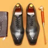 Mens Italian Formal Oxfords Genuine Leather Handmade Quality Fashion Elegant Black Wedding Social Brogues Shoes Man b