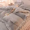 Bedding Sets Princess Style Cotton Set Romantic Double Layer Ruffles Quilt Cover Bed Skirt Linen Pillow