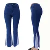 Jeans feminino moda verão casual calça larga de pernas largas emenda