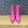 Роскошные дизайнерские женские ботинки лодыжки мода подлинный кожаный розовый цвет заостренные пальцы на высоких каблуках.