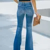 Damesjeans 2023 Modetrend elastische slanke stiksels denim broek blauw voor dames hoog getailleerde pantalones