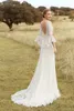 Élégant Boho Plage Robe De Mariée Scoop Flare Manches Longues Dentelle Robes De Soirée De Mariée Robe De Mariee Custom Made Dos Nu Robe De Noiva 2023