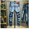 Light blue jeans men slim stretch pants national fashion embroidery men Designer Jeans Mens Denim Pants Fashion Trouser Top Sell