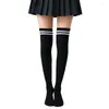 Women Socks Classic Black White Striped Stockings Girls Thigh High Over The Knee Japanese Ladies