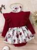 Zestawy odzieży Baby Girl Floral Romper Sukienka Zestaw z marszczyzną kombinezonami bez rękawów - uroczy strój do rozbicia ciasta na szykowne okazje