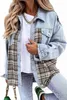 Autumn Winter Womens Denim Jacket Long Sleeve Coats Woman Plaid Button Shirt Jackets Jeans Top Coat