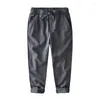 Pantalon masculin chinoiserie traw-craquage respirant la taille élastique lin décontracté coton en vrac ramie plagewear