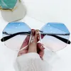 Güneş Gözlüğü Çerçeveleri Rimless büyük boy kadın lüks marka tasarımcısı güneş gözlükleri kadın moda retro gradyan lunette de soleil femme 230807