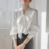 Bluzki damskie szyfon białe koszule lato 2023 solidne luźne o długim rękawie damskie damskie damskie dziobowe odzież Ycmyunyan