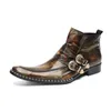 Stivaletti moda uomo color bronzo vintage in vera pelle con doppia fibbia stivali da cowboy da uomo vestono scarpe Chelsea Botas