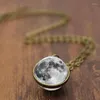 Pendant Necklaces WG 1pc Fashion Double Sided Cabochon Glass Ball Gray Moon Time Gem&stone Necklace Collier Femme Jewelry For Friendship