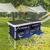 Muebles de campamento, mesa plegable para acampar con doble almacenamiento, 2 sillas plegables, jardín para viajes, pesca al aire libre, barbacoa