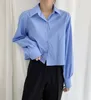 Damesblouses SuperAen Korea Herfst Design Terug Geplooid Kort Shirt met lange mouwen Dames Casual Tops