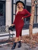 Casual Dresses Women Autumn Office Ribbed Knitted Maxi Long Sleeve Dress Bodycon Winter Elegant Sexy Purple Crochet Robe