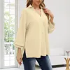 Chemisiers pour femmes coton lin solide chemise col en V décontracté manches fendues confortable ample automne haut d'été Blusa Mujer Moda 2023