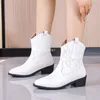 Women Pointed Heel 189 Embroidered PU Toe Square Autumn Winter Long Leather Handmade Mid-calf Boots WESTERN 36-43 230807 8