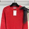 2023 FW Women Sweaters Knits Designer Tops With Hollow Out Runway Brand Designer Crop Top Wool Bow Mesh Pin Shirt High End Elasticity Pullover Outwear Knitwear Shirts