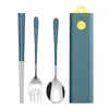 Set di stoviglie 3 pezzi / set Bacchette portatili Forchetta Cucchiaio Sushi Acciaio inossidabile Bastoncini di metallo cinesi Gadget Stoviglie Cucina