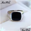 Trouwringen Vintage Mens Black Stone Geometrisch Voor Mannen 925 Sier Geel Goud Kleur Big Bands Mannelijke Verlovingsfeest Sieraden Drop Del Dhhiu