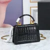 Crocodile Pattern Handbag Genuine Leather Chain Shoulder Bag Flap Messenger Purse Love Bow Heart Shaped Diamond Decoration Top Quality Women Designer Clutch