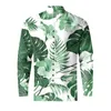 Camisas informales para hombre, camisa verde con estampado de hojas de primavera y otoño, camisa Mes de manga larga de Color sólido con cuello levantado, estilo de talla grande Hawaii