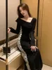 Casual Dresses Knitted For Women Long Sleeve Bodycon Midi Party Birthday Black Vestidos Female Chic Elegant Vintage Robe 2023