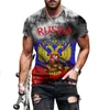 남성용 T 셔츠 2023 여름 패션 레트로 남성 러시아 배지 탑 캐주얼 둥근 목 짧은 소매 대형 티셔츠