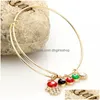 Charm Bracelets Korean Expandable Wire Bangle With Hand Of Fatima Red Black Green Evil Eye Stretch For Women Ladies Fashion Craft Drop Dh5Zp