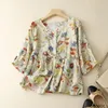 Chemisiers pour femmes rétro Vintage hauts japon Mori fille bébé chemise Design imprimé fleuri mignon doux péplum volants noeud papillon bouton chemises