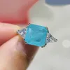 Bröllopsringar 925 Sterling Silver Paraiba Emerald Tourmaline Gemstone Rings for Women Engagement Party Fashion Wedding Jewelry 9*9mm 230804