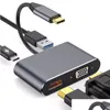 USB Hubs USB-C till HDTV VGA USB3.0 Typ C PD 4 i 1 Adapter Hög Speed ​​4K 60Hz Upplösningsstöd för Book Tablet Drop Delivery Compu DHH1X