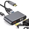 Hub Usb Usb-C a Hdtv Vga Usb3.0 Tipo C Pd Adattatore 4 in 1 Supporto risoluzione 4K 60Hz ad alta velocità per libro Tablet Drop Delivery Compu Dhh1X