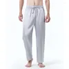 Men's Pants Fashion Men Silk Soft Solid Color Pajama 2023 Casual Comfortable Trousers Stylish Loose Lengthen Micro-bomb Pant
