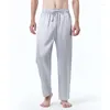 Mannen Broek Mode Mannen Zijde Zachte Effen Kleur Pyjama 2023 Casual Comfortabele Broek Stijlvolle Losse Verlengen Micro-bom Broek