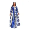 Abbigliamento etnico Moda estiva Donna africana Manica lunga O-collo Poliestere Abito taglie forti XL-5XL Maxi abiti per