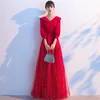 Ethnic Clothing Engagement Wedding Toast Prom Dress 2023 Party Fashion Women's Sexy V-neck Sequin Decorated Gauze Skirt Vestidos