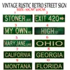 علامة شارع ريفي ريفي رجعية لغرفة نوم ديكور غرفة ثلاثية مقاوم للماء لـ Stoners Stoner Avenue Exit 420 High St Mary Jane Lane for Room Decor