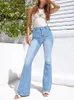 Jeans femininos miukomiya skinny long slare women calça jeans 2023 calça as calças da primavera elegante de sino azul para