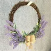 Coroa de flores decorativas artificiais com laço de lavanda primavera ao ar livre para porta da frente
