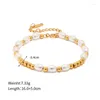 Strand ALLME Bracciale con perline di perle d'acqua dolce irregolari classiche per le donne Bracciali con perline in acciaio al titanio con placcatura in oro 18 carati