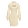 Casual Jurken Herfst Winter Sexy Dames Jurk Effen Gebreide Uitsparing Bodycon Korte Lange Mouwen Ronde Hals Gewikkeld Mini Trui