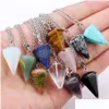 Partygeschenke Natürliche Edelstein Anhänger Halskette Kristall Heilung Chakra Reiki Sier Stein Sechseckiges Prisma Kegel Pendel Charm Tropfen liefern Dhgbj