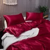 Sets Solid Color Quilt Cover Pillowcases Silk Cool Bedding Set Summer with Duvet Cover Flat Sheet Pillowcase High Quality Breathable All Seasons Yy