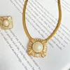 Necklace Earrings Set 2023 Medieval Western Pearl Diamond Square Elegant Gold-plated Commuter Stud Jewelry