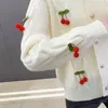 Women's Sweaters Spring Summer Autumn Cherry Crewneck Twist Sweater Cardigan Loose Knitted Shirt Top Coat