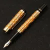 Fountain Pens Vintage Jinhao 5000 Lüks Metal Pen Orangegold Güzel Ejderha Doku Oyma Effmbent Ofis İş Hediyesi 230807