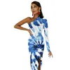 Abiti casual Abito lungo blu con tintura a cravatta a spirale Abito da donna con stampa astratta Maxi Spring Pretty Bodycon Vestido stampato con spacco alto